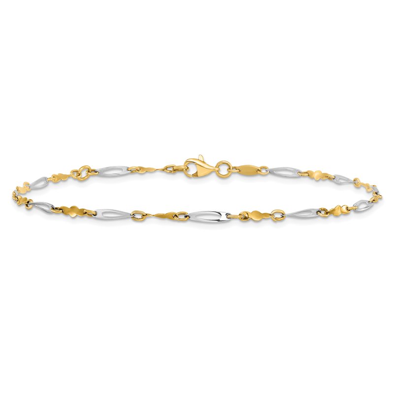 14K Two-tone Polished Fancy Link Anklet