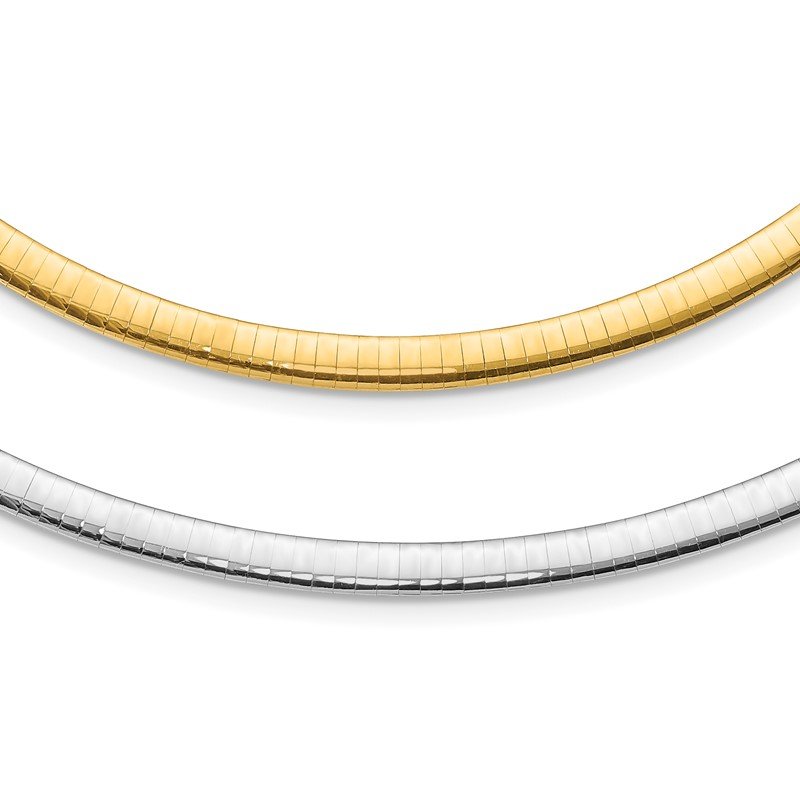 14k Two-tone 5mm Lightweight Reversible 16 inch Omega Necklace Plus 2 inch Heart Chain Extender