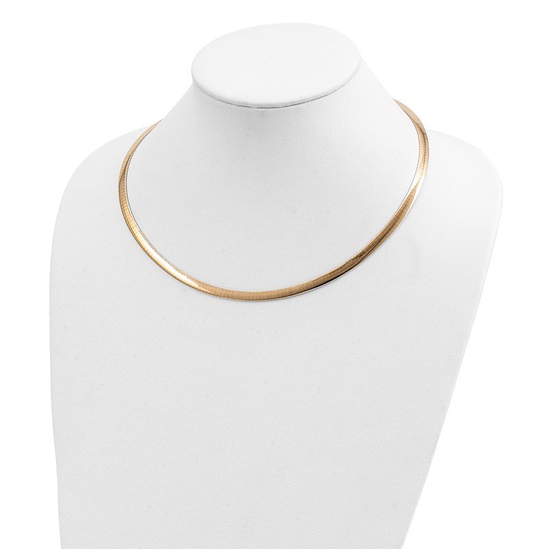 14k Two-tone 5mm Lightweight Reversible 16 inch Omega Necklace Plus 2 inch Heart Chain Extender