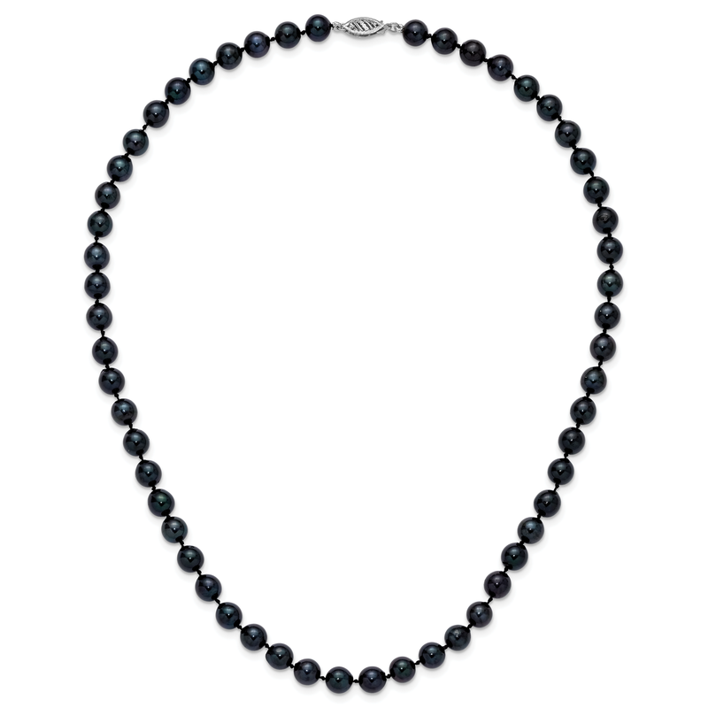 14k White Gold 7-8mm Black Round Akoya Saltwater Cultured Pearl 16 inch Necklace