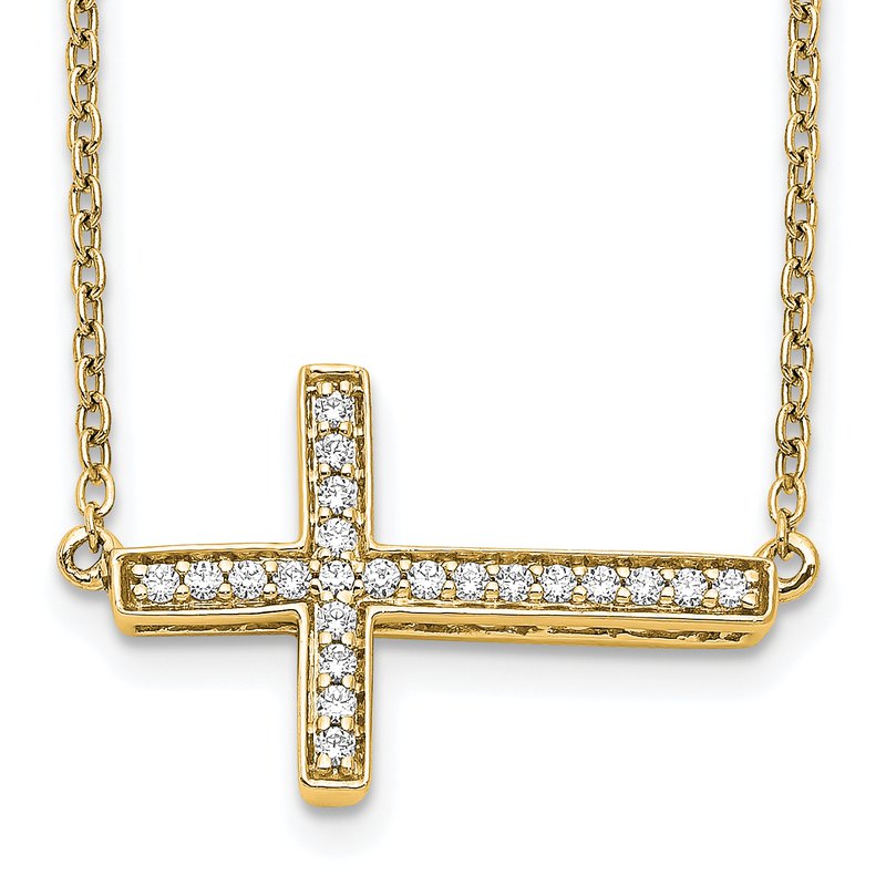14k White Gold 1/6 carat Diamond Sideways Cross 18 inch Necklace