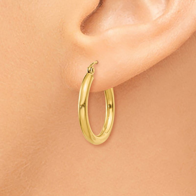 14K 2.5x20mm Polished Round Tube Hoop Earrings