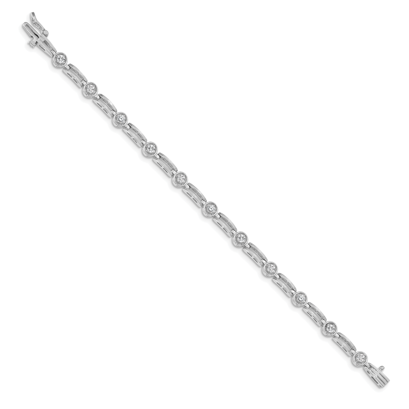 14k White Gold Complete 3/4 carat Round VS Diamond 4-prong Bar Link 7 inch Tennis Bracelet