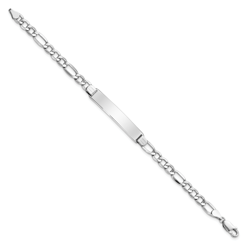 14K White Gold Polished Semi-Solid Chain/Solid Plate Figaro Link 35x7mm Plate 7 inch ID Bracelet