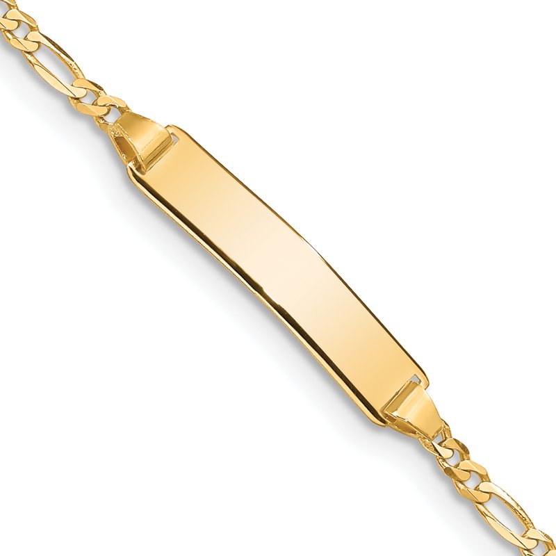14k Polished Solid Chain/Solid Plate Figaro Link 19x4mm Plate 5.5 inch Baby/Child ID Bracelet