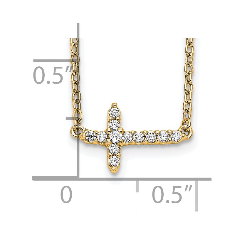 14k White Gold 1/10 carat Diamond Sideways Cross 18 inch Necklace