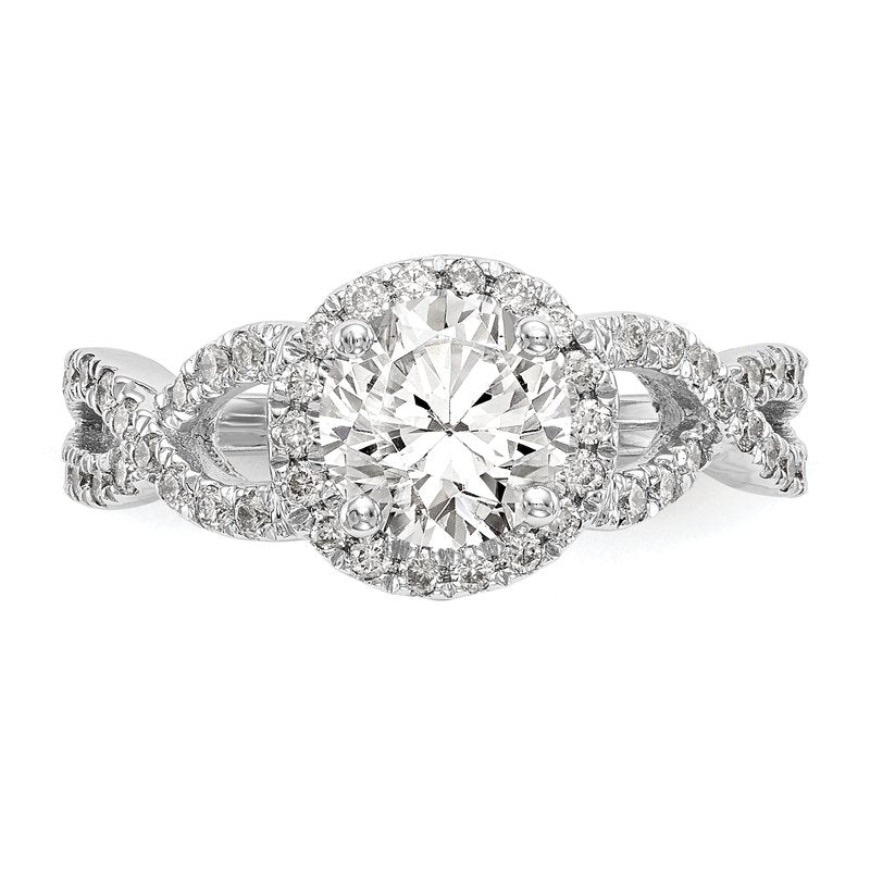 14K White Gold 3/4 carat Lab Grown Diamond VS/SI  D E F  Semi Mount Round Halo Engagement Ring