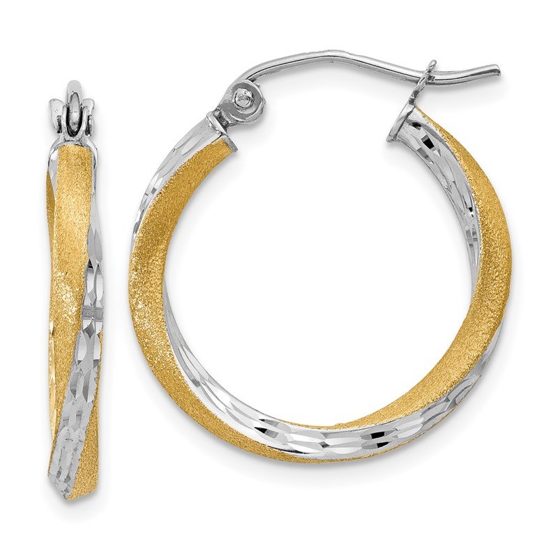 14k &amp; Rhodium Diamond-cut 2.5mm Twisted Hoop Earrings