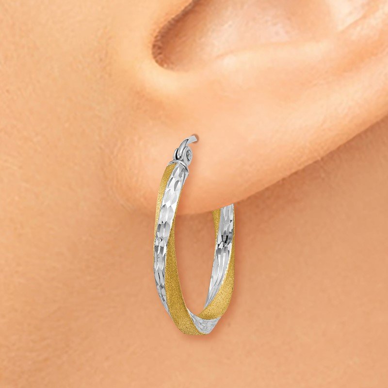 14k &amp; Rhodium Diamond-cut 2.5mm Twisted Hoop Earrings