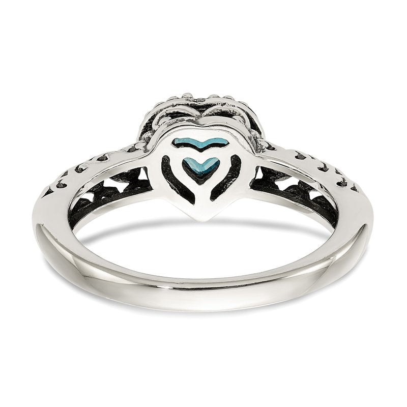 Sterling Silver with 14K Accent Antiqued Blue Topaz Heart Ring