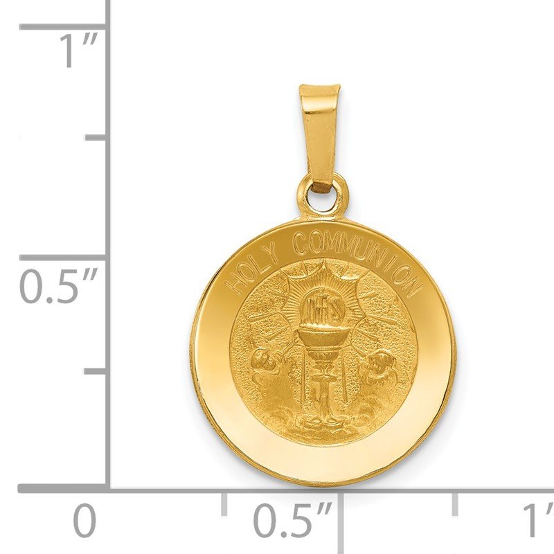 14k Polished and Satin Hollow HOLY COMMUNION Medal Round Pendant