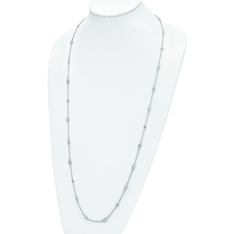 Sterling Silver Rhodium-plated Brilliant-cut CZ 26 Station 36.5 Inch Necklace