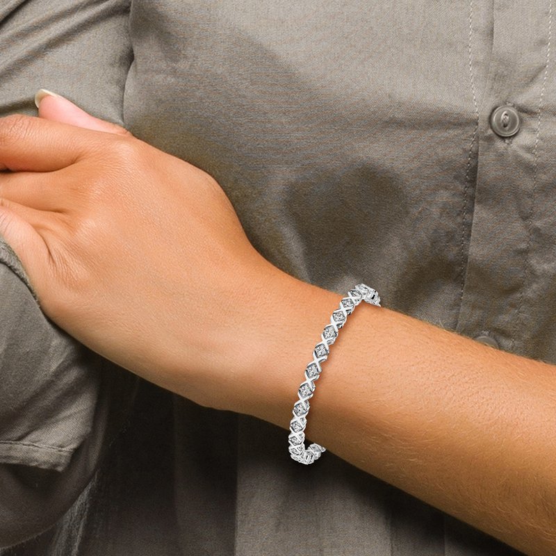 14k White Gold Complete 2.4 carat Round AAA Diamond 4-prong X-design 7 inch Tennis Bracelet