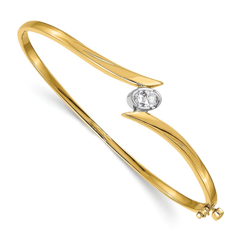 14k Two-tone Complete 3/8 carat Oval  AAA Diamond Hinged Oval Bangle Bracelet