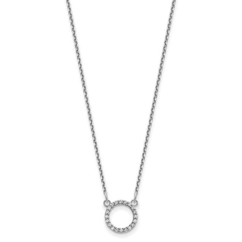 14k White Gold Polished 1/15 carat A Diamond Open Circle 18 inch Necklace