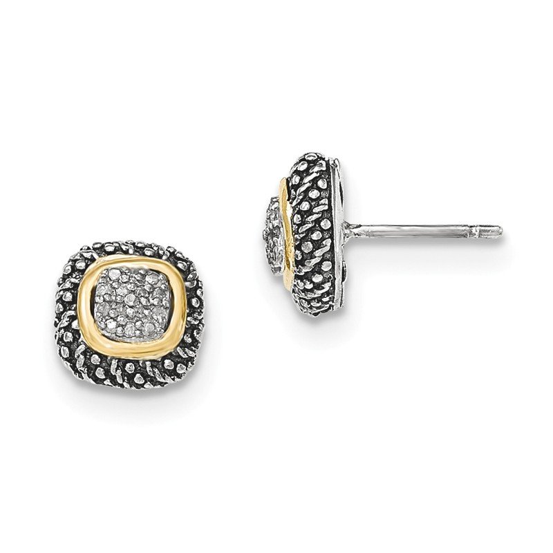 Sterling Silver with 14K Accent Antiqued Diamond Post Earrings