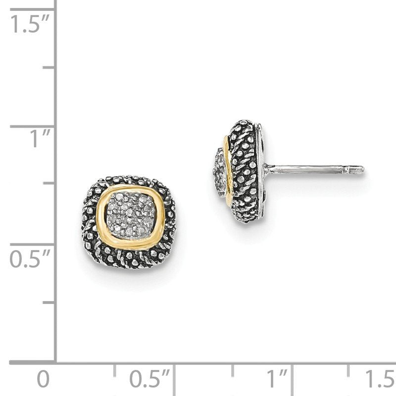 Sterling Silver with 14K Accent Antiqued Diamond Post Earrings