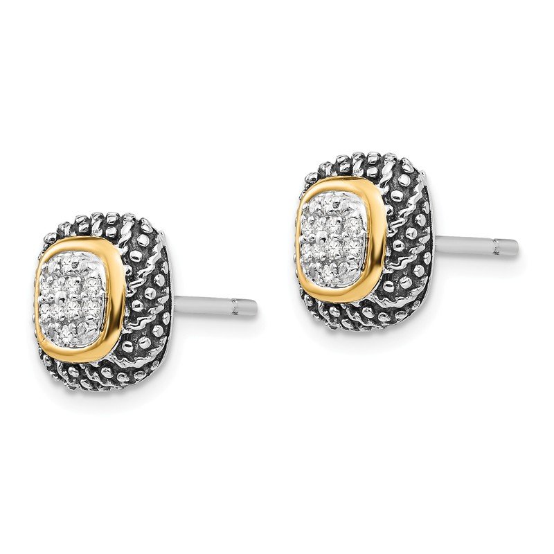 Sterling Silver with 14K Accent Antiqued Diamond Post Earrings