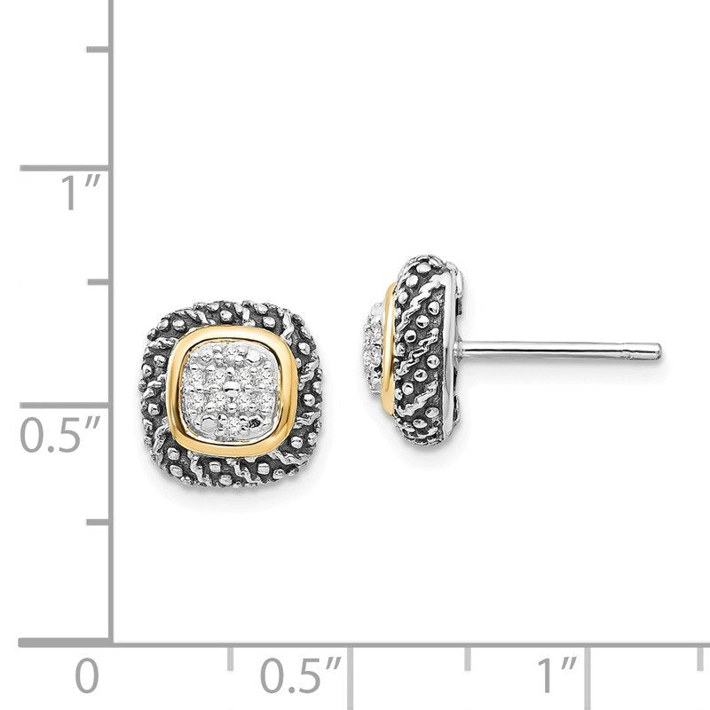 Sterling Silver with 14K Accent Antiqued Diamond Post Earrings