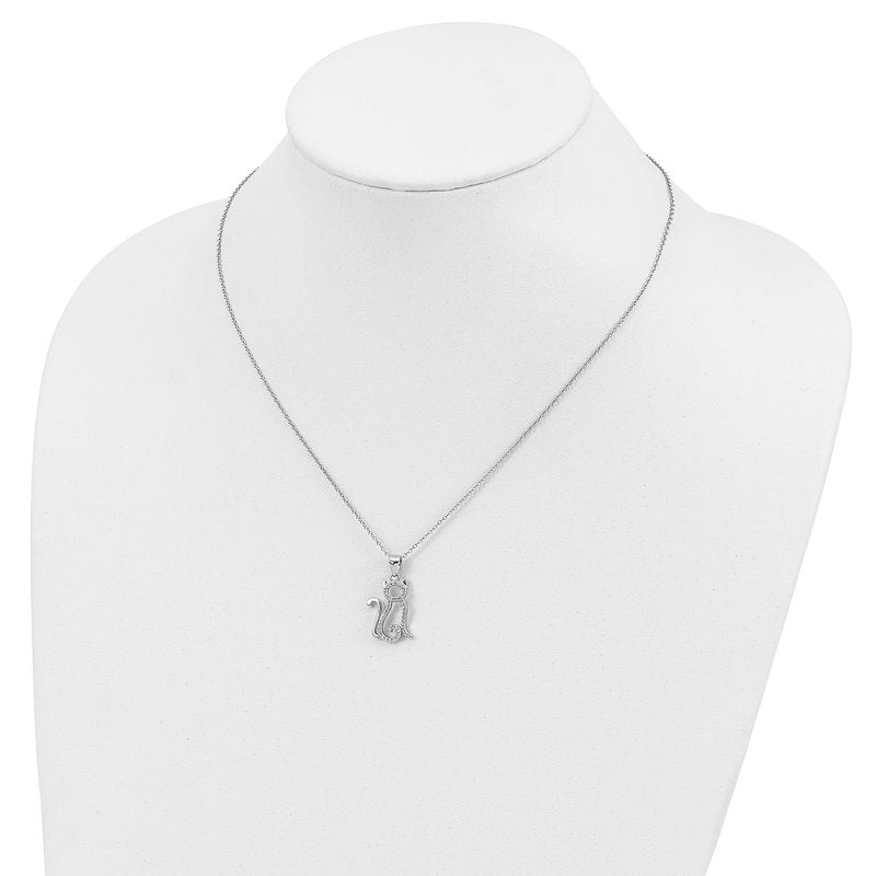 Sterling Silver Rhodium-plated Brilliant-cut White CZ Cat 18.25 Inch Necklace