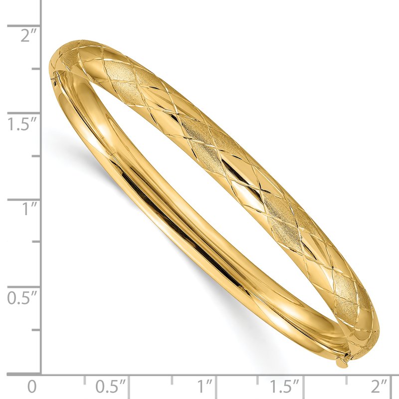 14k 4/16 Diamond-cut Fancy 6.50mm Hinged Oval Bangle Bracelet