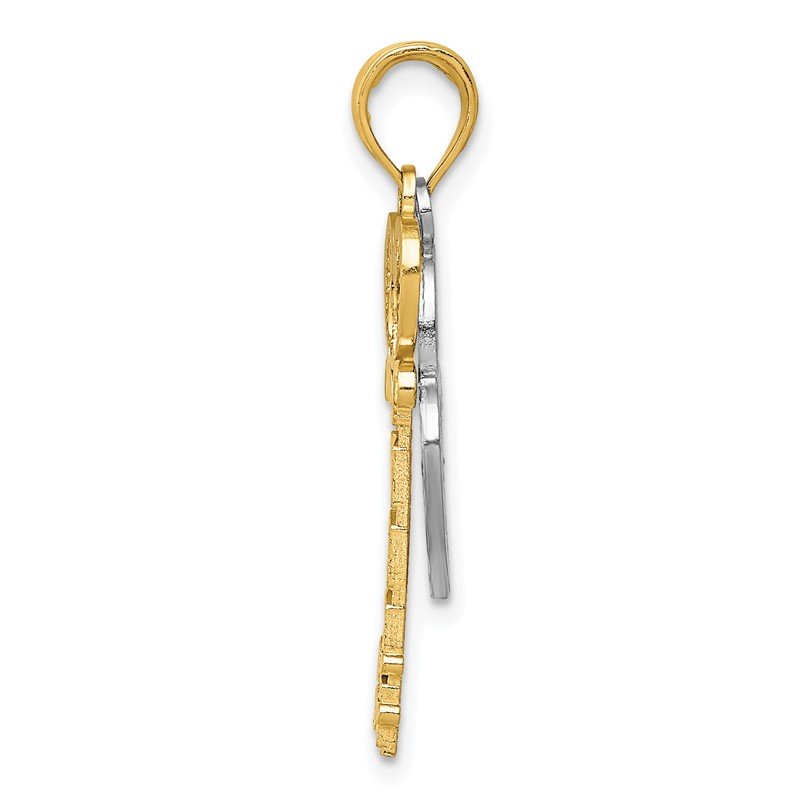 14K and White Rhodium Moveable Filigree Heart Key and Lock Charm