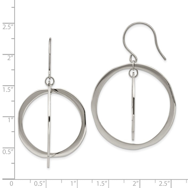 Stainless Steel Polished Circles Dangle Shepherd Hook Earring
