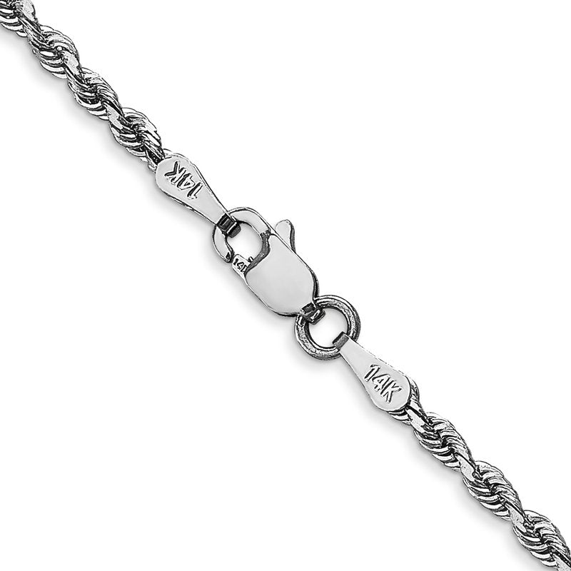 14K White Gold 10 Inch 2.25mm Diamond-cut Quadruple Rope Lobster Clasp Chain