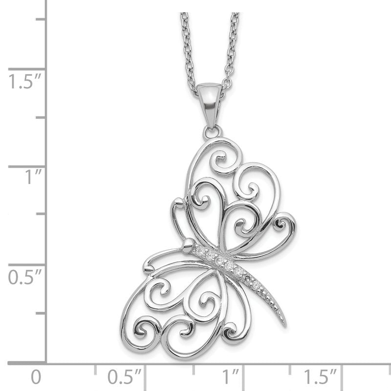 Sterling Silver Rhodium-plated Brilliant-cut CZ Butterfly 18 Inch Necklace