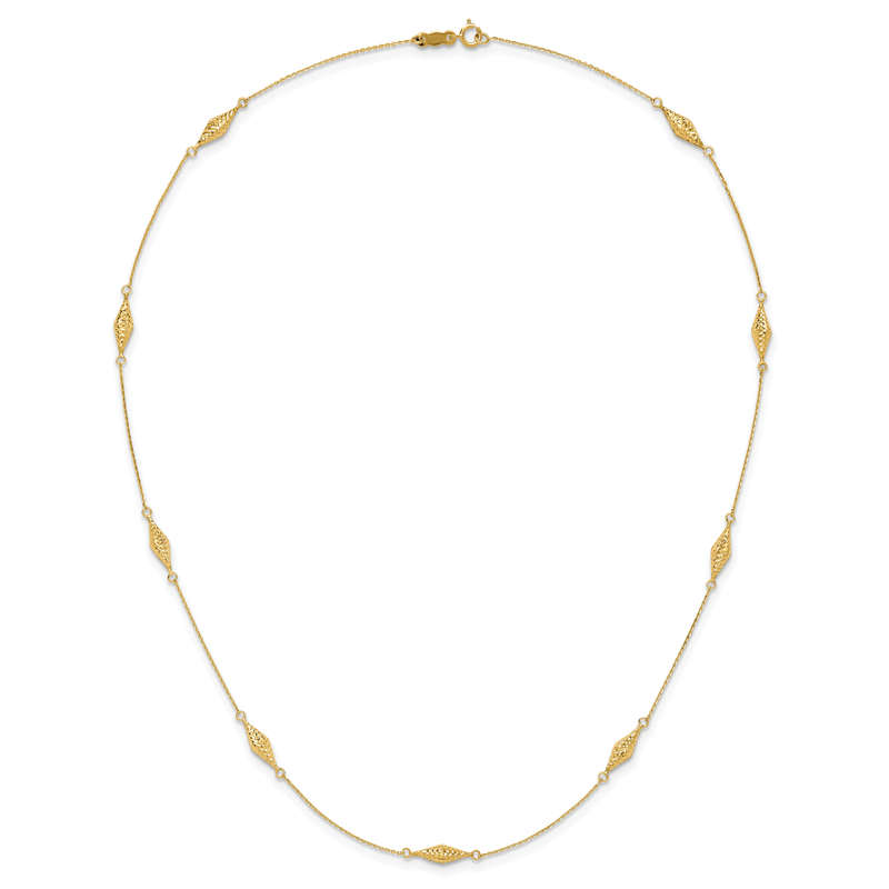 14k Polished and Diamond-cut Fancy Beaded 18 inch Necklace