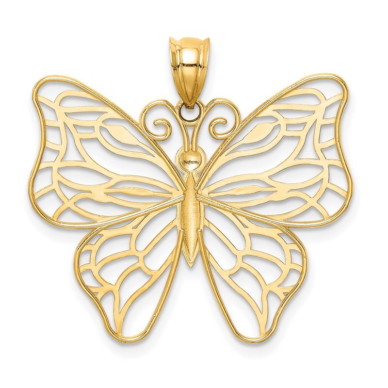 14k Polished Large Filigree Butterfly Pendant