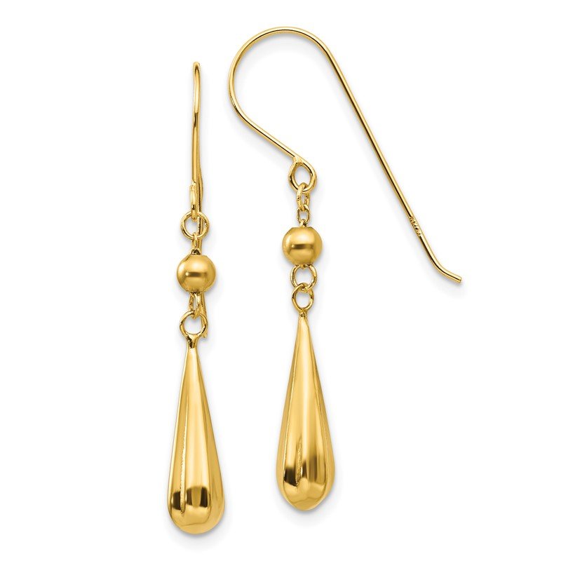 14K Grooved Puffed Teardrop Shepherd Hook Earrings
