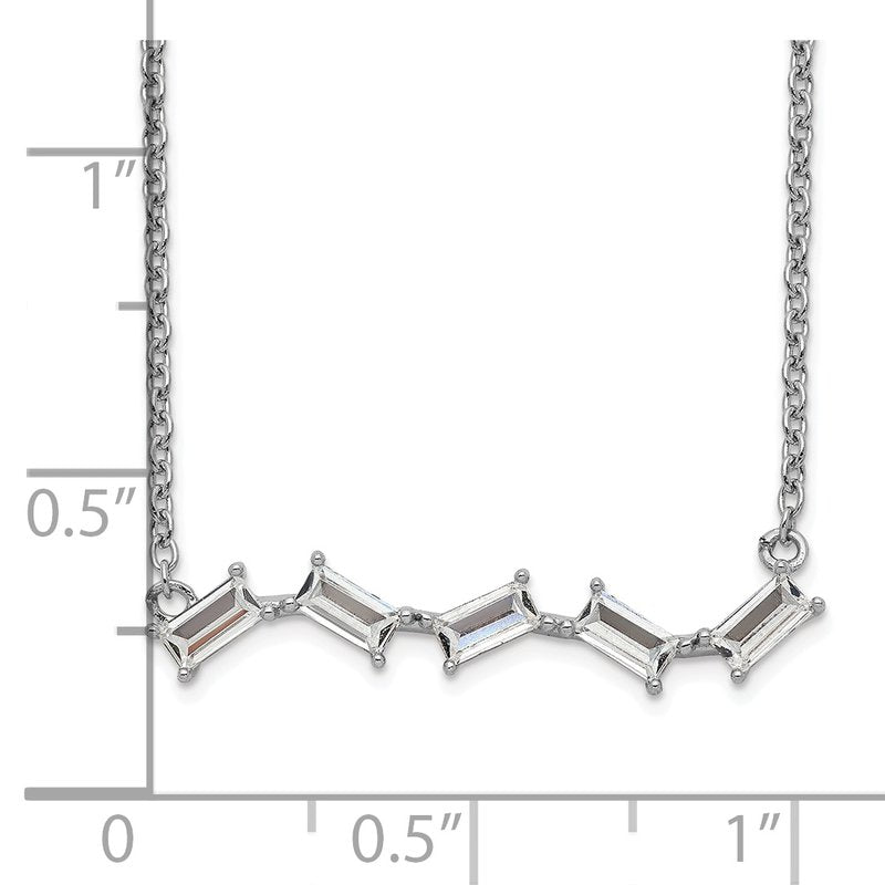 Sterling Silver Rhodium-plated Emerald-cut CZ Bar 18 Inch Necklace