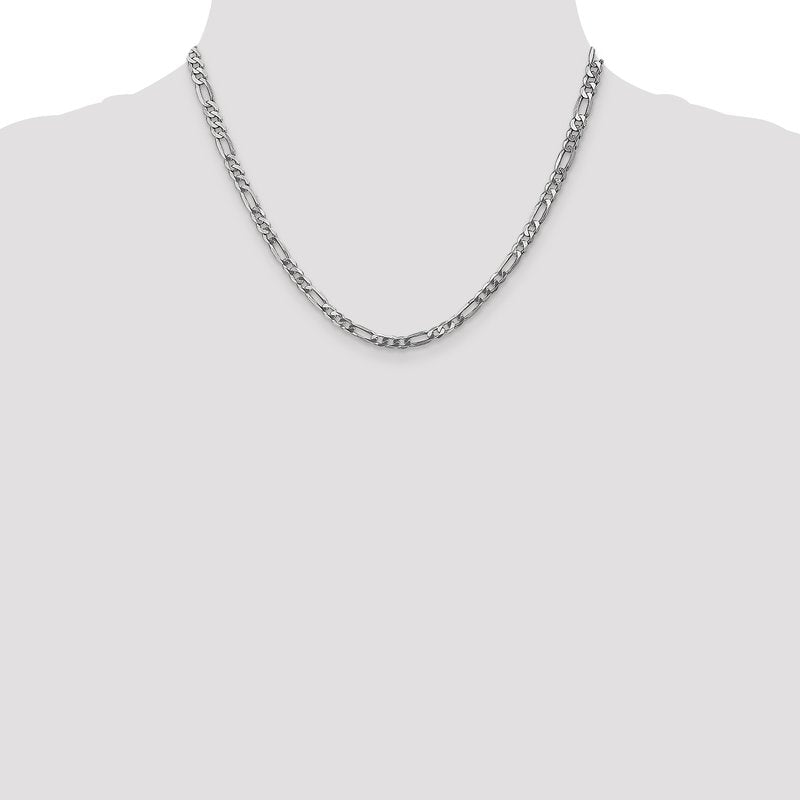 14K 4mm White Gold Flat Figaro Chain  Lobster Clasp