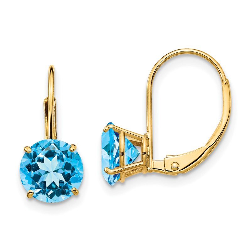 14k 7mm Round Blue Topaz Leverback Earrings