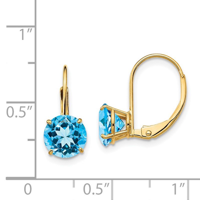 14k 7mm Round Blue Topaz Leverback Earrings