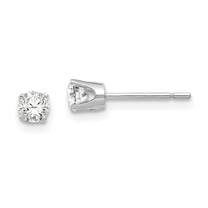 14k White Gold 3.5mm Round CZ Stud Earrings