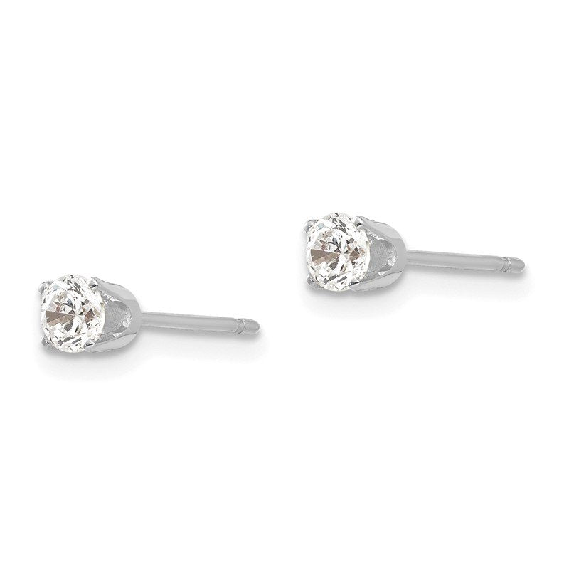 14k White Gold 3.5mm Round CZ Stud Earrings