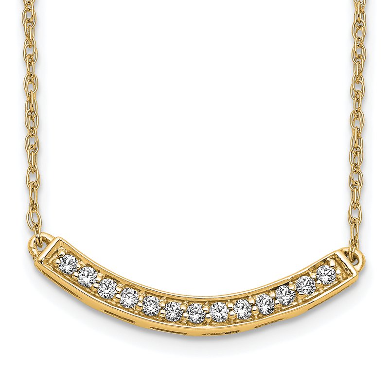 14k White Gold Polished 1/6 carat Diamond Curved Bar 18 inch Necklace