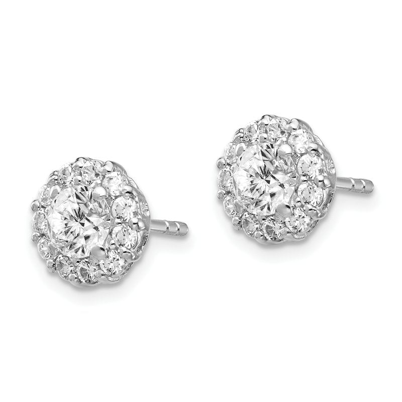 Sterling Silver Rhodium-plated Round Brilliant-cut CZ Halo Post Earrings