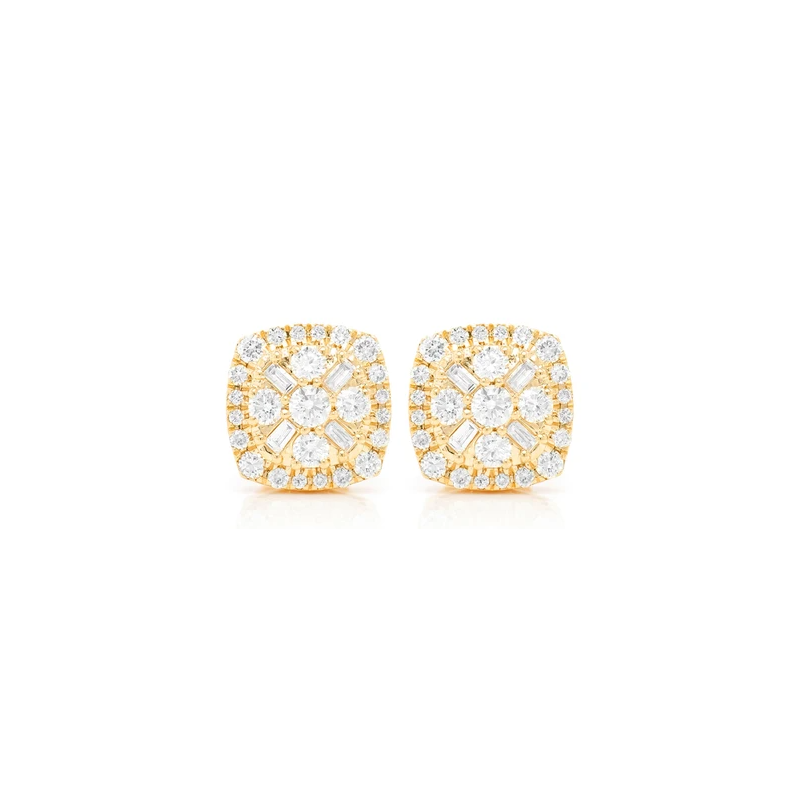Baguette Flower Stud Earrings 14K