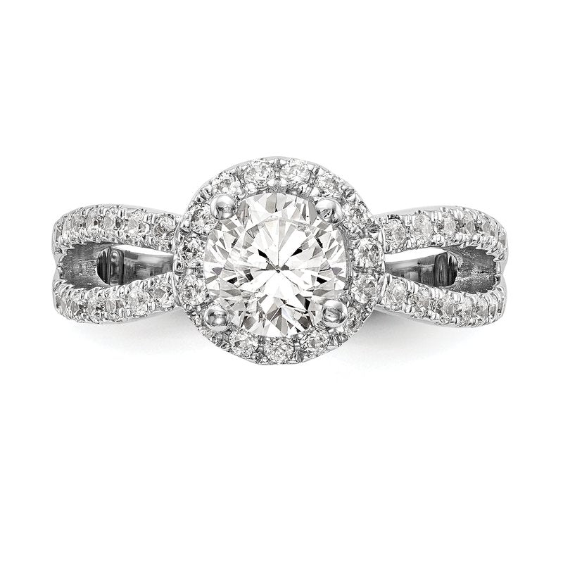 14K White Gold 3/4 carat Lab Grown Diamond VS/SI  D E F  Semi Mount Round Halo Engagement Ring