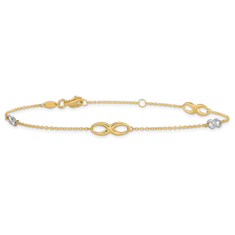 14K Two-tone Infinity 4-Station 9 inch Plus 1 inch Extender - Total 10 inch Anklet