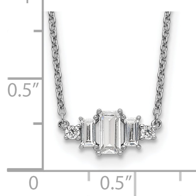Sterling Silver Rhodium-plated Brilliant-cut and Emerald-cut Bar 18 Inch Necklace
