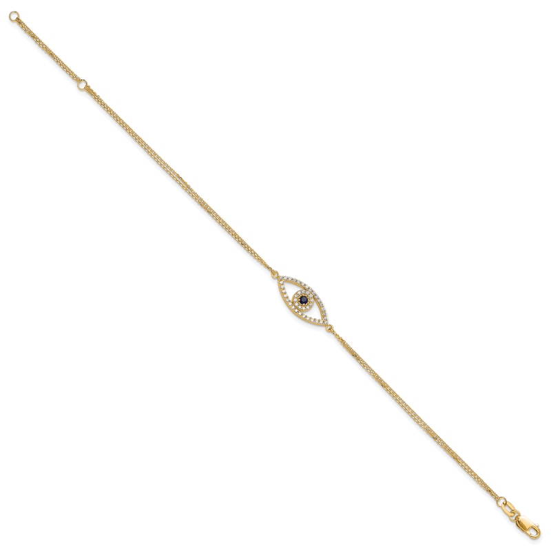 14k Complete A Diamond and Sapphire Evil Eye 2-Strand 7 inch Bracelet with 1 inch Extender