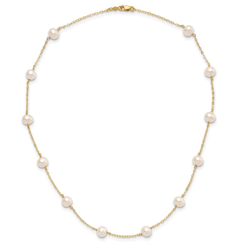 14k 5.5-6.5mm White Near-Round Freshwater Cultured Pearl 12-Station 16 inch Necklace