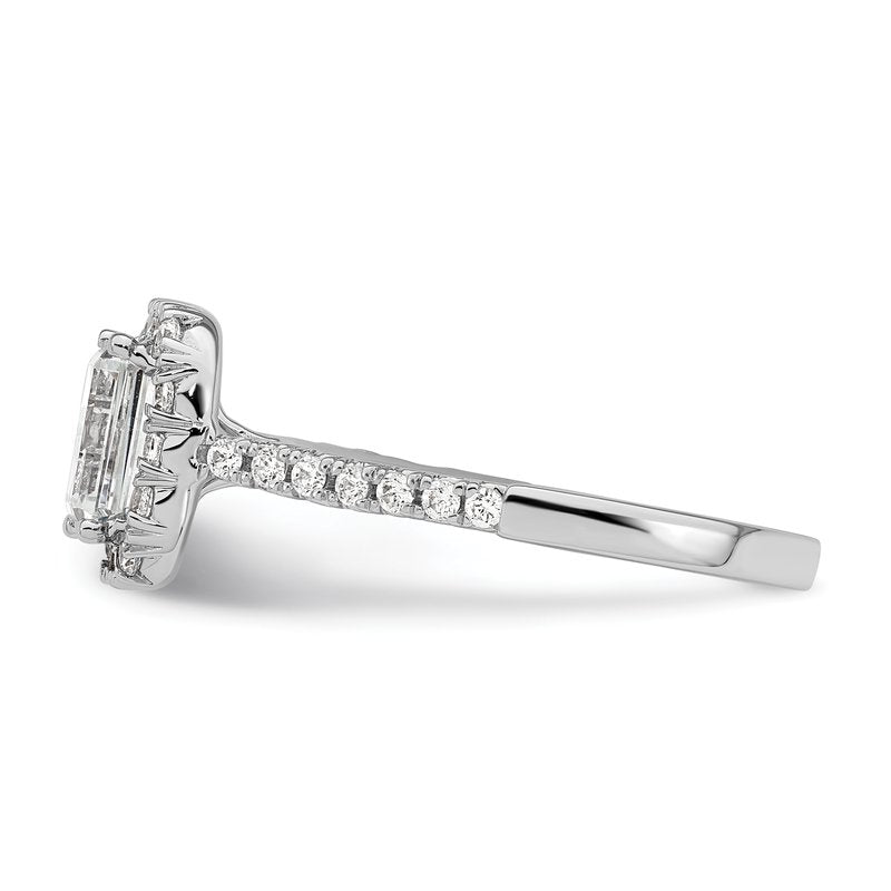 14K White Gold 1/4 carat Lab Grown Diamond VS+ F+ Semi-Mount Emerald Halo Engagement Ring