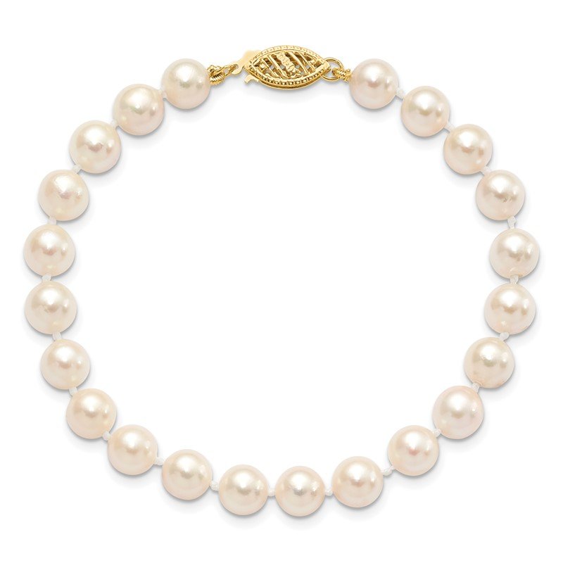 14k 6-7mm White Round Akoya Saltwater Cultured Pearl 16 inch Necklace