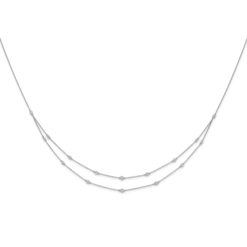14k White Gold Complete 1/2 carat Diamond Multi-Station Double Strand 18 inch Necklace