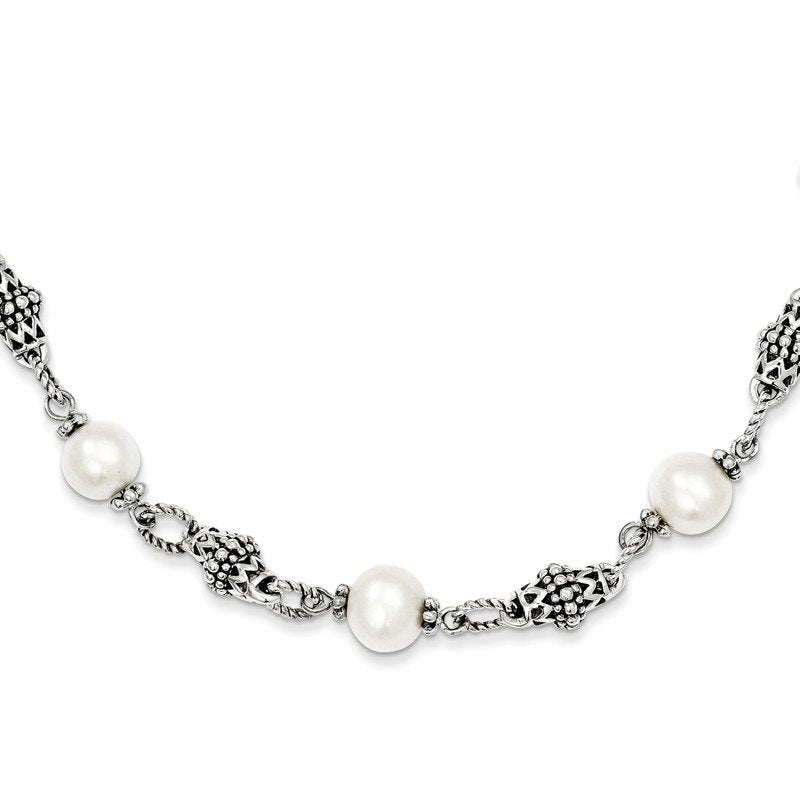 Sterling Silver 20 Inch Antiqued  8-8.5mm Freshwater Cultured Pearl Necklace